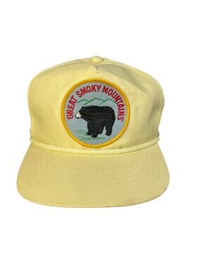 Vintage Great Smoky Mountains Black Bear Patch Yellow Rope SnapBack Hat